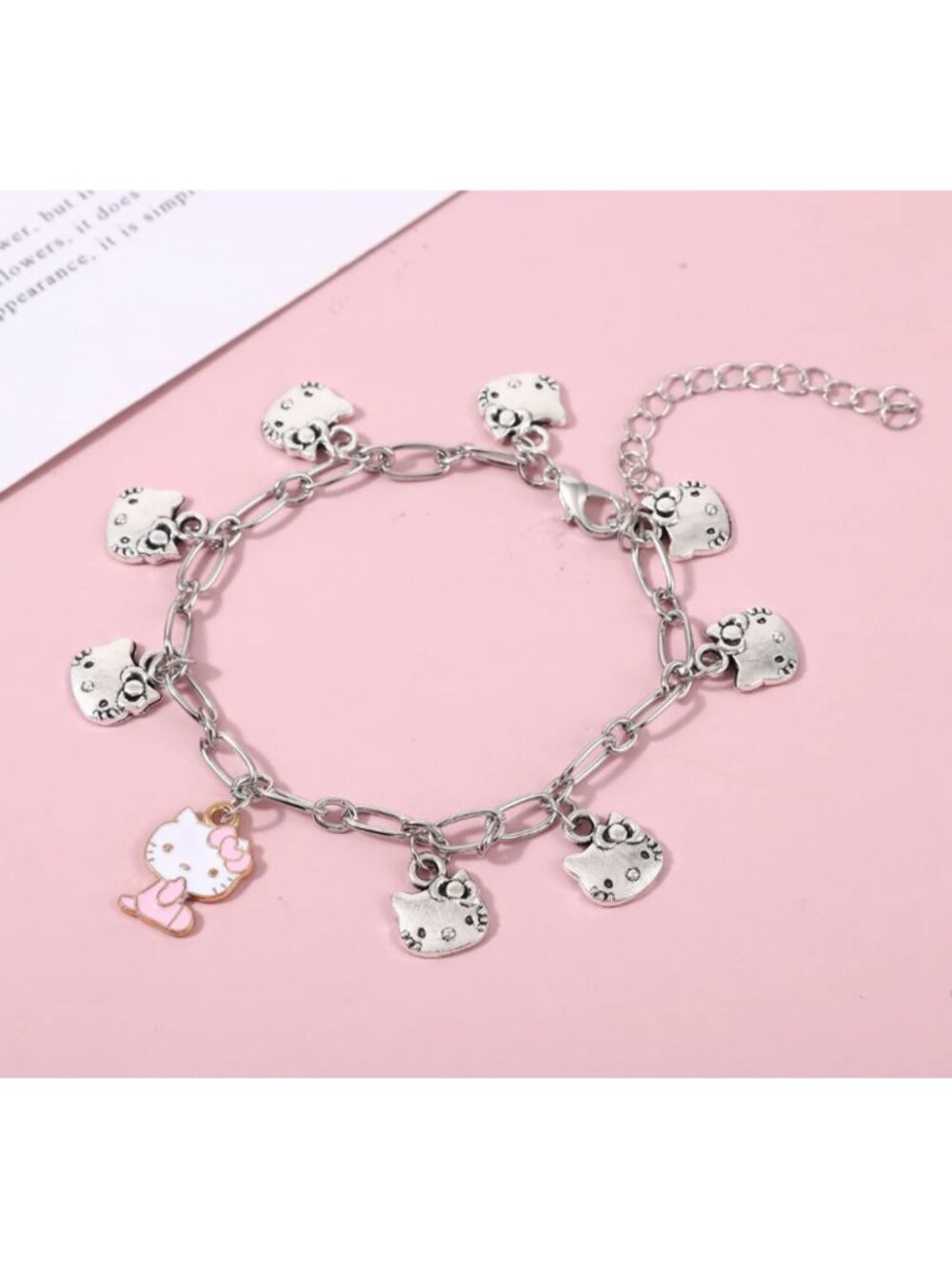 Hello Kitty Silver Charm Bracelet Adjustable Dangle Chain Jewelry Women & Girls
